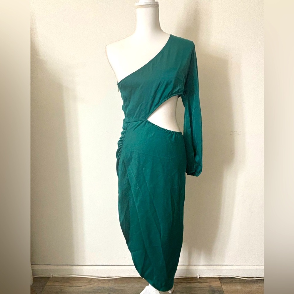 BRAND NEW-BLUEMING Women's Satin Midi Dress One Shoulder